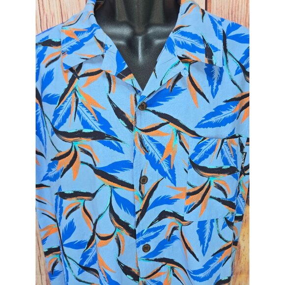 Hurley Mens Short Sleeve Button-Up Shirt XL Tropical Print Birds of Paradise - Picture 3 of 7